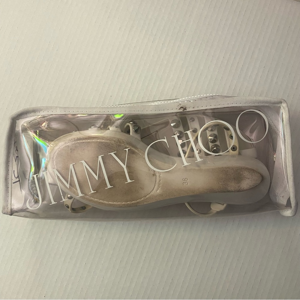 Jimmy Choo Jenny White Sandals with Silver Studs GUC 36 - Picture 2 of 10